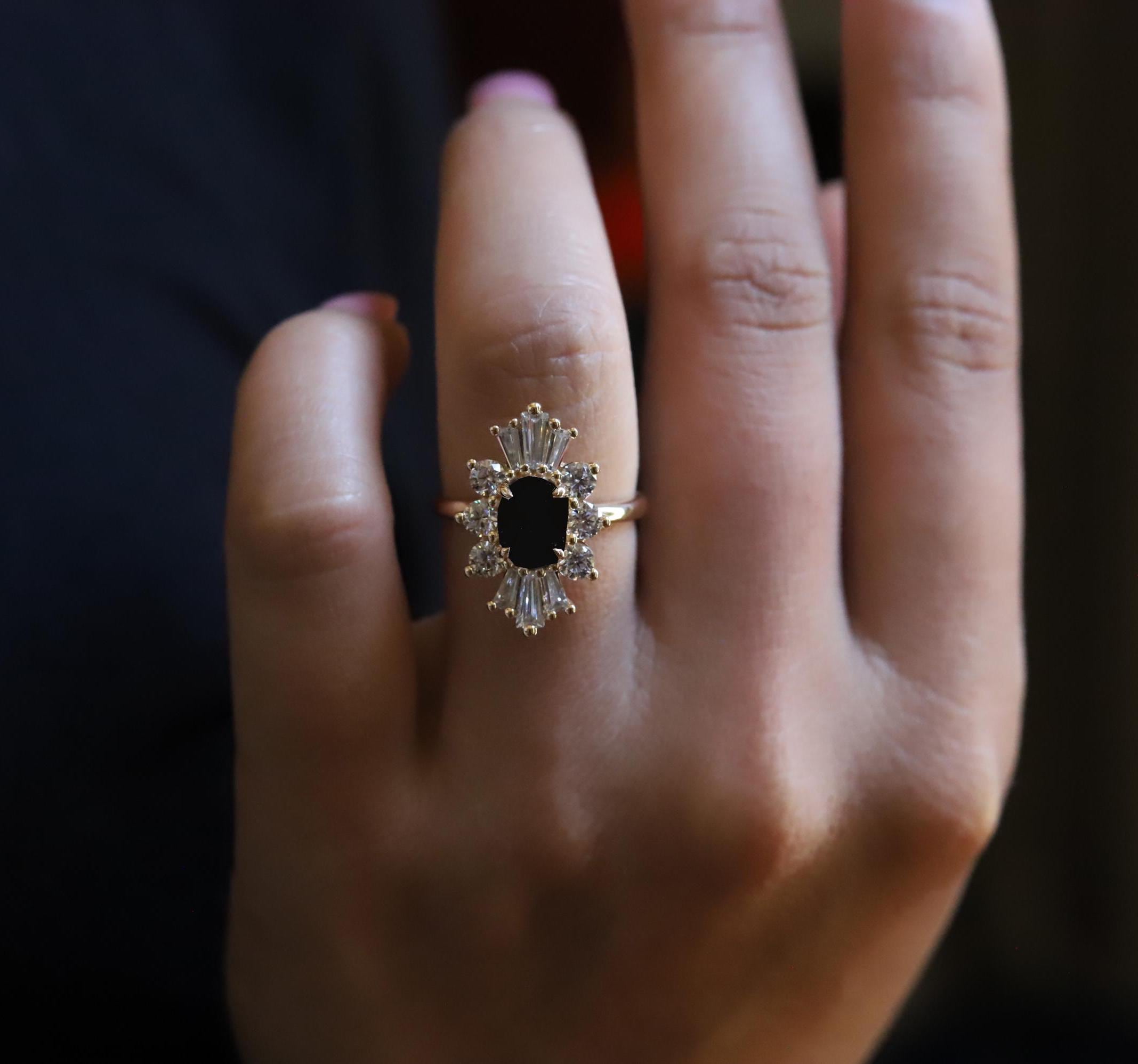 Decora | Oval Black Diamond Halo Ring: Vintage Inspired Engagement - Etsy