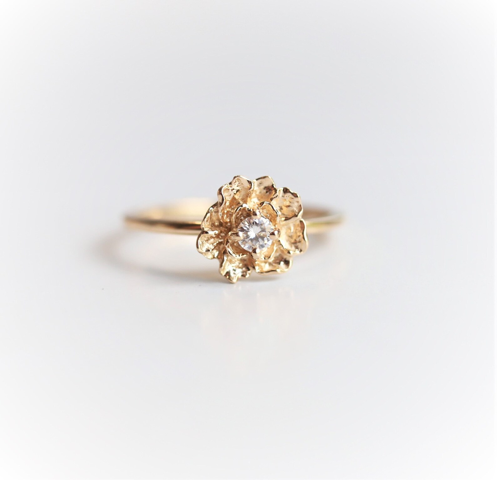 Peony No.2 Ring 14K Peony Stackable Ring Solid 14k Gold Etsy