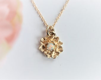Peony No.2 Necklace  | 14k Peony and Australian Opal Necklace | Flower Opal  Necklace in adjustable 16-18 inches chain