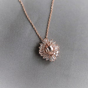 Victoria - 14k Morganite & Diamond Necklace | Morganite Cluster Necklace | Morganite Diamond Necklace