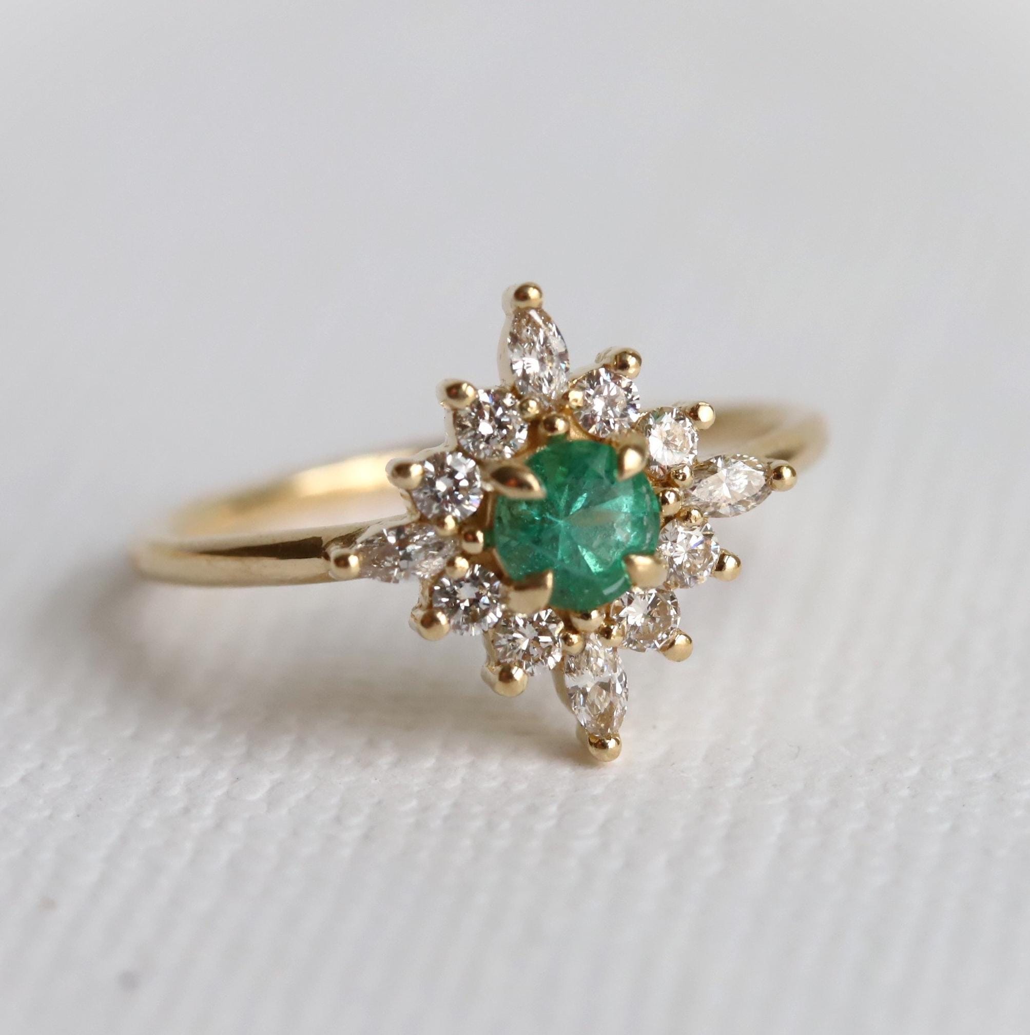 ヴィンテージ ゴールドエメラルド ダイヤモンド リング18k