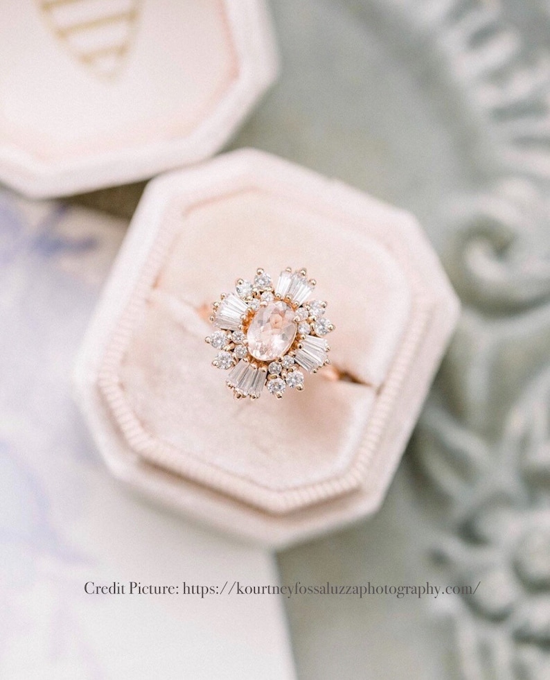 Victoria Morganite Vintage-Inspired Halo Ring 14k Morganite Halo Ring Morganite Engagement Ring image 9