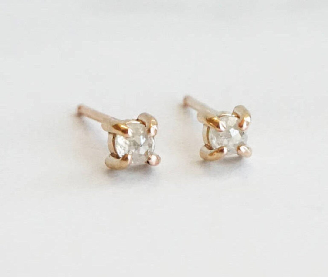Tiny 3 Mm Rose Cut Diamond Stud Earrings 4 Prong Earrings - Etsy
