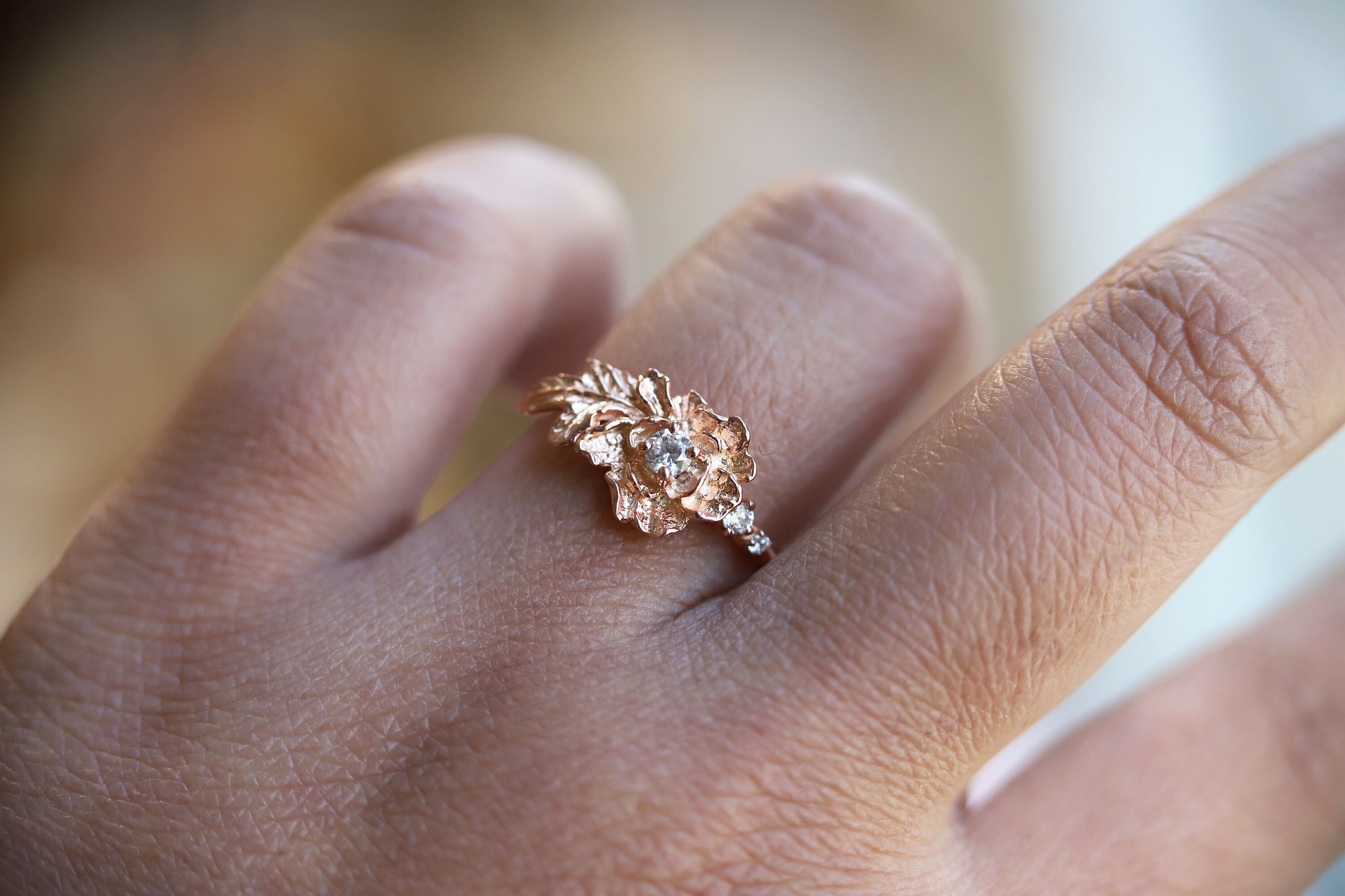 Peony No.3 Ring 14K Peony Ring Solid 14k Gold Flower Ring Etsy