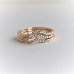 Aurora Curve Band Round 14K Gold Diamond Contour Band Crown Curved Band Baguette Diamond Wedding Band image 8