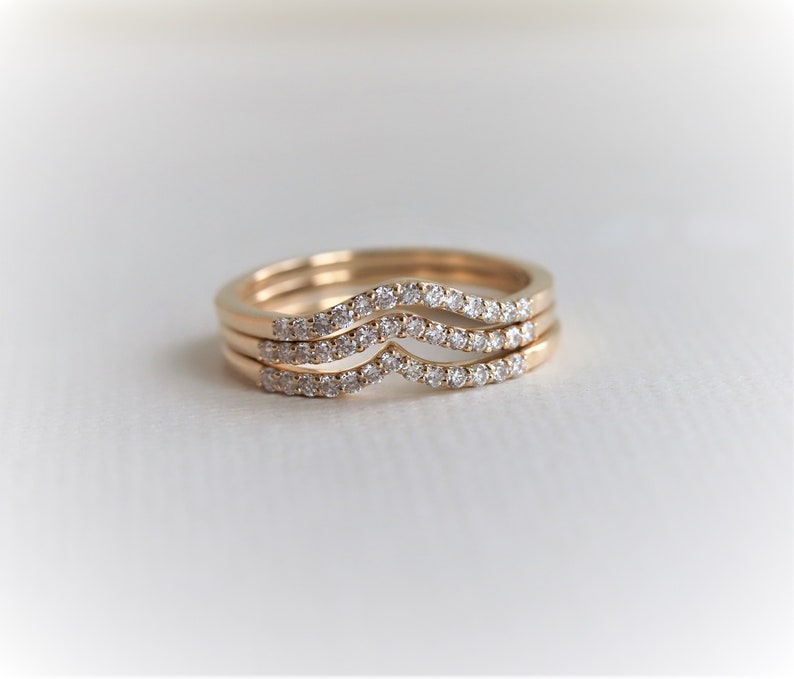 Aurora Curve Band Round 14K Gold Diamond Contour Band Crown Curved Band Baguette Diamond Wedding Band image 8
