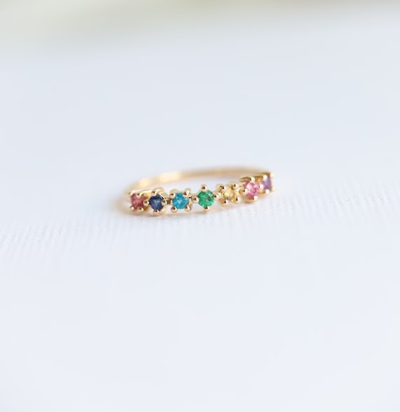 JOY | 7-Stone Anniversary Band in Love Is Love Color | Rainbow Wedding Band | Anniversary Band