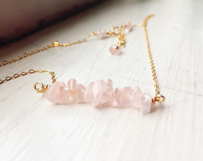 Rose Quartz Bar Necklace Etsy