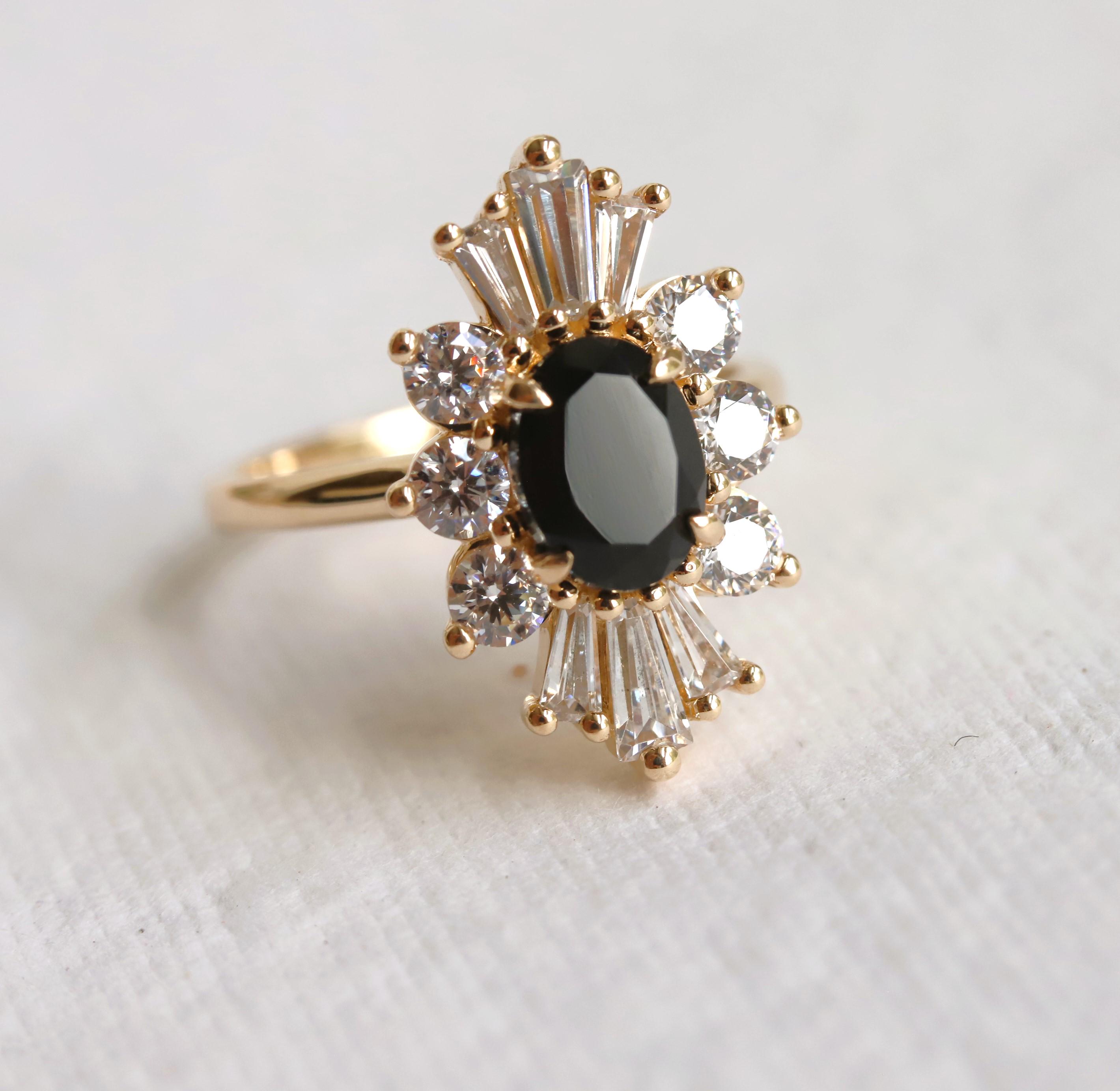Decora | Oval Black Diamond Halo Ring: Vintage Inspired Engagement - Etsy