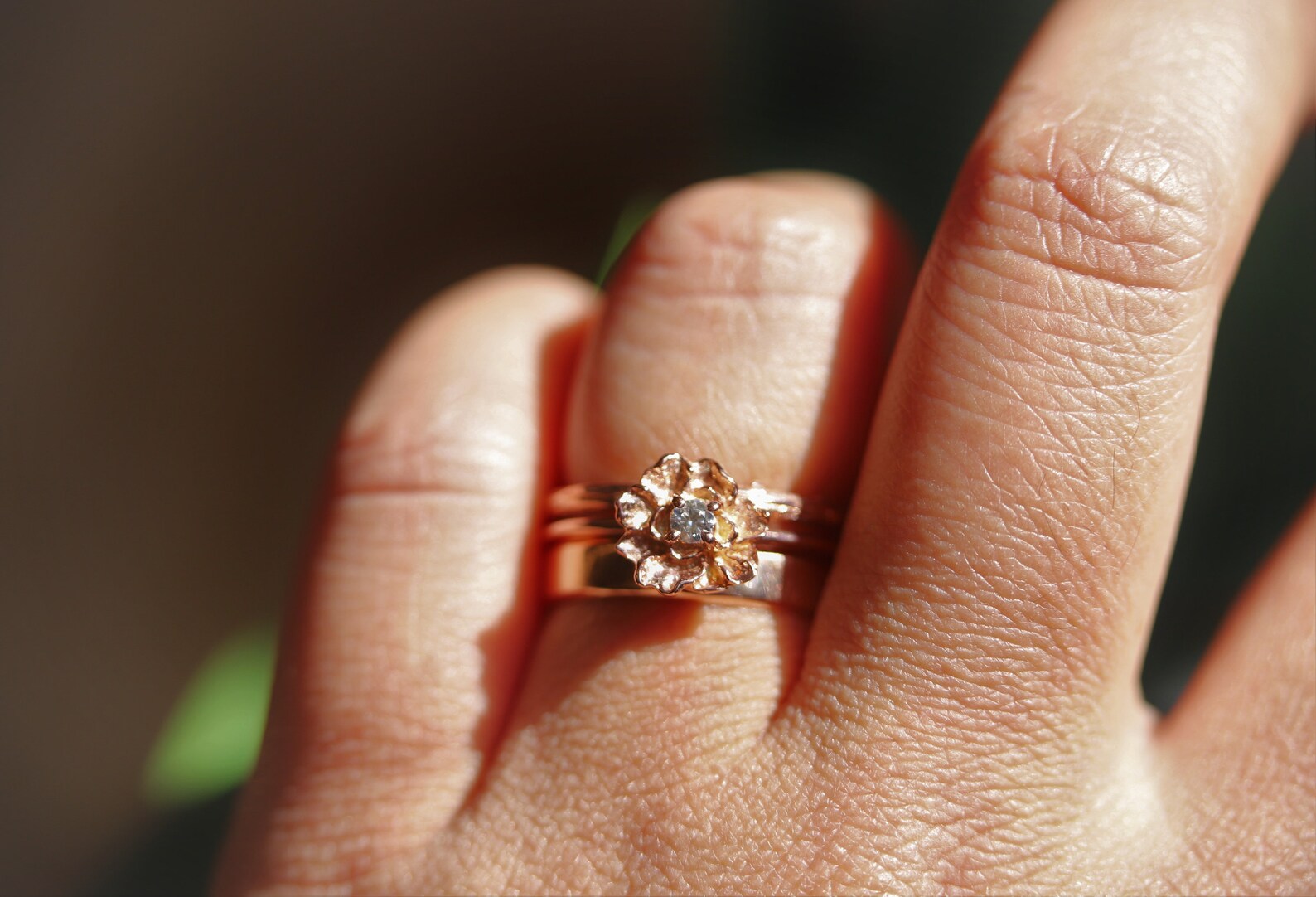 Peony No.2 Ring 14K Peony Stackable Ring Solid 14k Gold Etsy