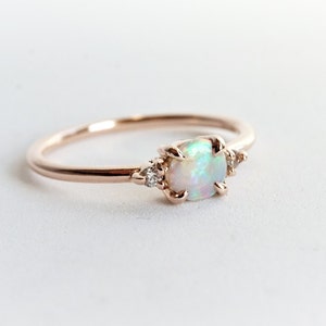 Sophie Australian Opal Petite 3-stone Dainty Ring 14k Opal and Diamond ...