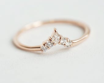 Sophie Crown No.1  | Crown Diamond Diamond Band,  Diamond Contour Band, Crown Curved Band, Diamond Stacking Ring