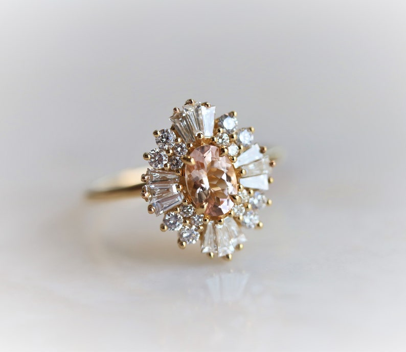 Victoria Morganite Vintage-Inspired Halo Ring 14k Morganite Halo Ring Morganite Engagement Ring image 2