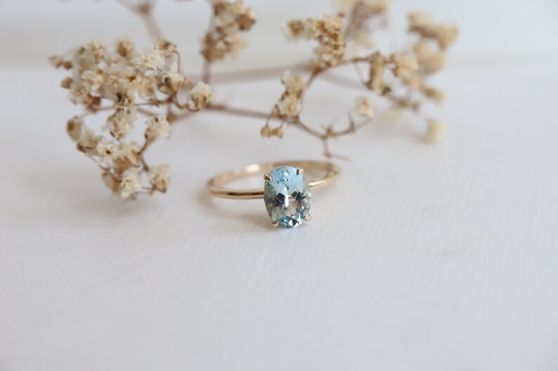 Fleur de Lis 1 ct Oval Aquamarine Solitaire Ring Solid 14K Gold Aquamarine Ring Oval Aquamarine Engagement Ring image 9