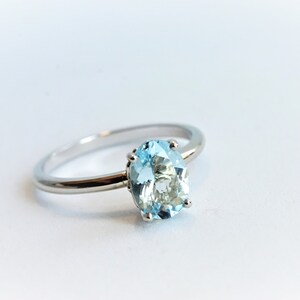 Fleur de Lis 1 ct Oval Aquamarine Solitaire Ring Solid 14K Gold Aquamarine Ring Oval Aquamarine Engagement Ring image 5