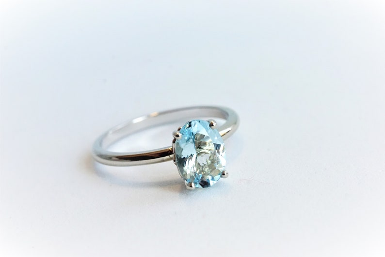 Fleur de Lis 1 ct Oval Aquamarine Solitaire Ring Solid 14K Gold Aquamarine Ring Oval Aquamarine Engagement Ring image 5