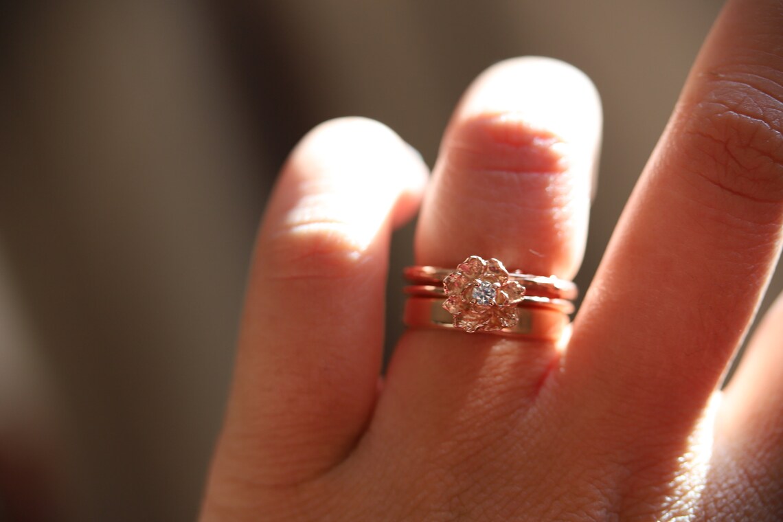 Peony No.2 Ring 14K Peony Stackable Ring Solid 14k Gold Etsy