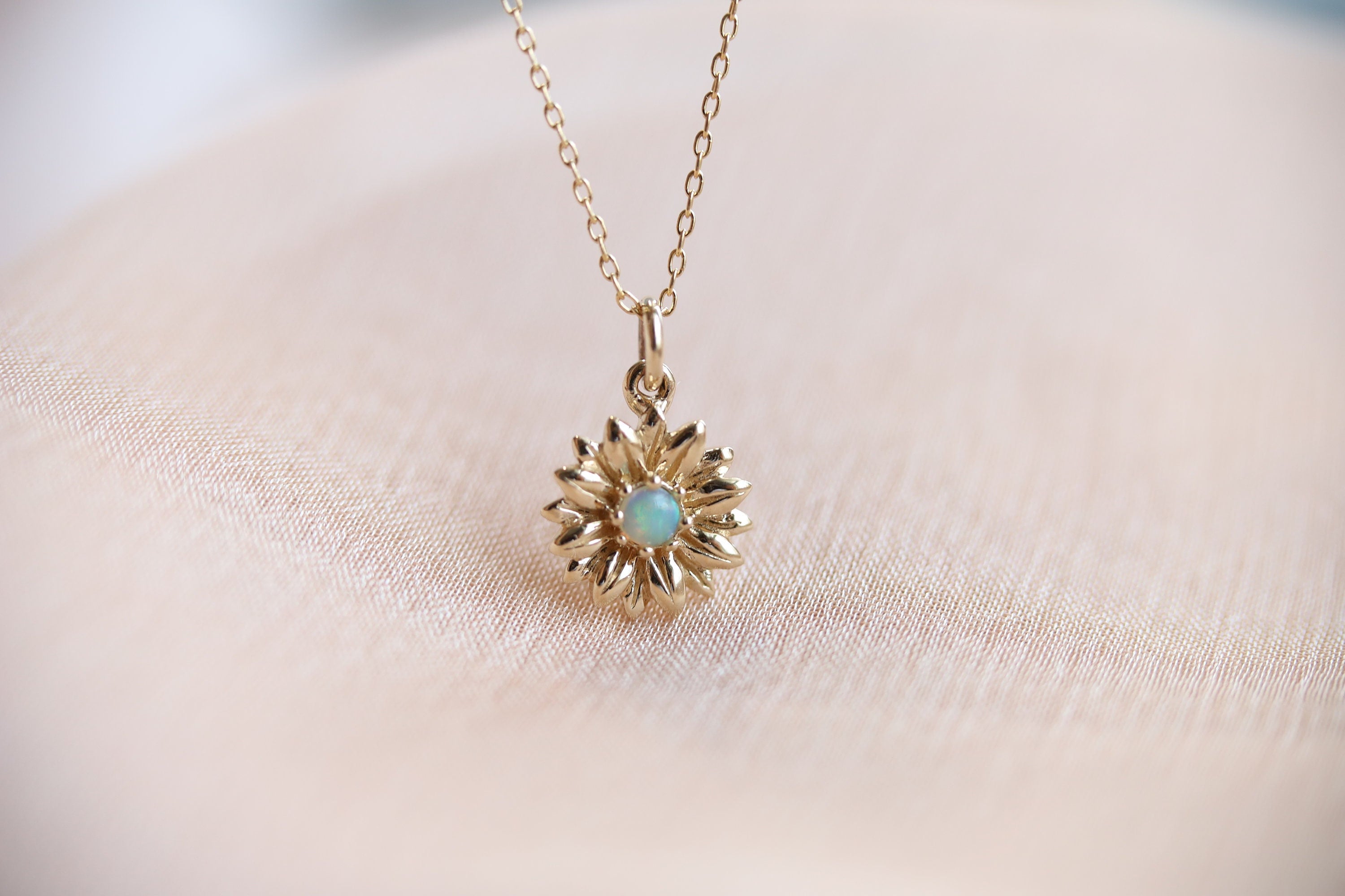 Sunflower Necklace | 14KSunflower and Australian Opal Necklace 