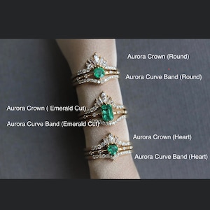 Aurora Curve Band Round 14K Gold Diamond Contour Band Crown Curved Band Baguette Diamond Wedding Band image 9