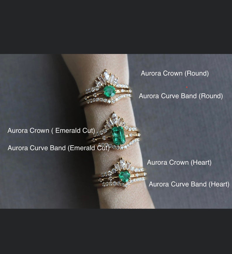 Aurora Curve Band Emerald Cut 14K Gold Diamond Contour Band Crown Curved Band Baguette Diamond Wedding Band image 4