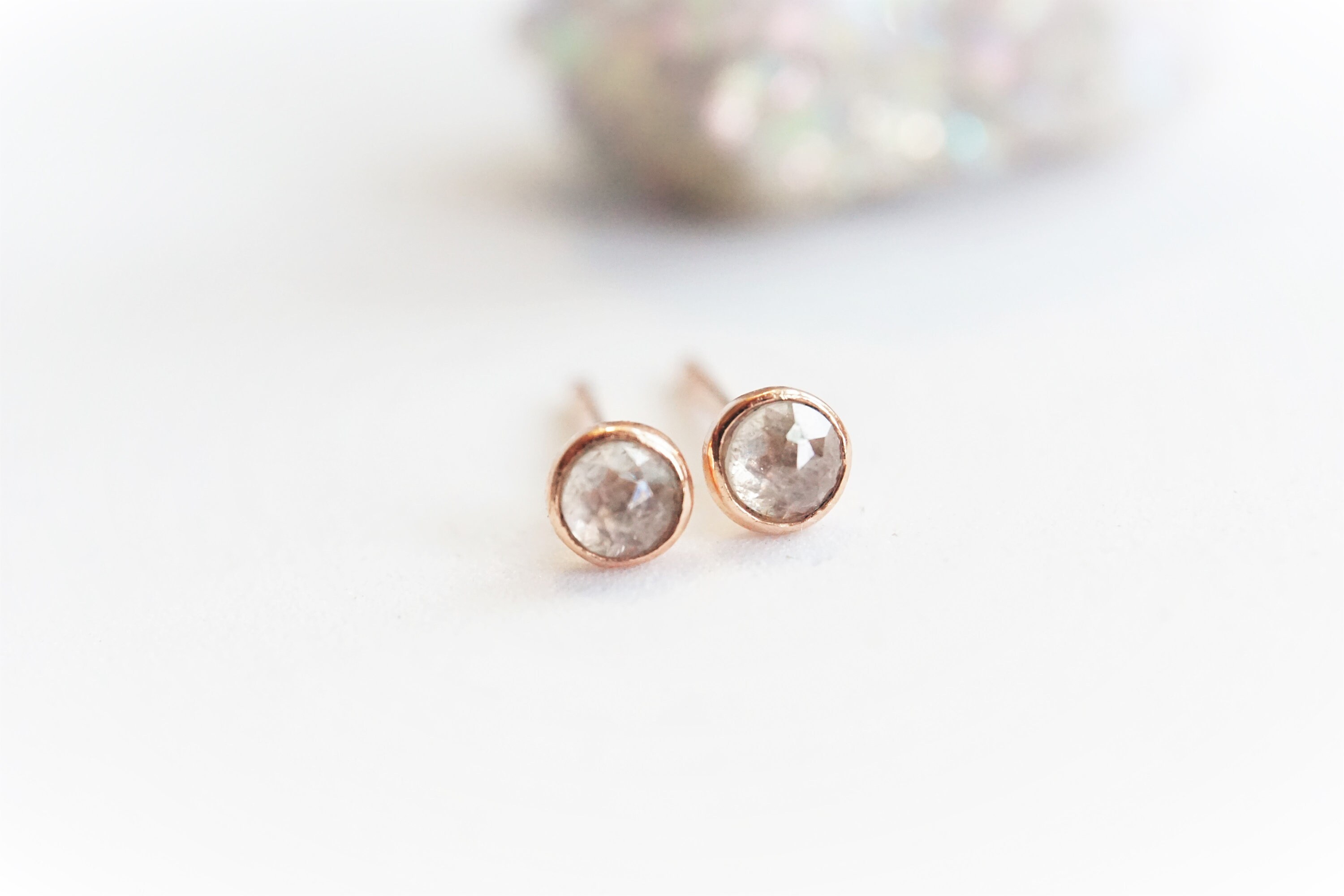A pair of rustic Tiny 3 mm Rose cut Grey Diamond Stud Earrings | Etsy
