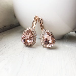 READY TO SHIP | Crystals from Swarovski® - Rose Gold Earrings - Blush Pink- Vintage Rose -Dangling Leverback Earring - Bridesmaid Gift