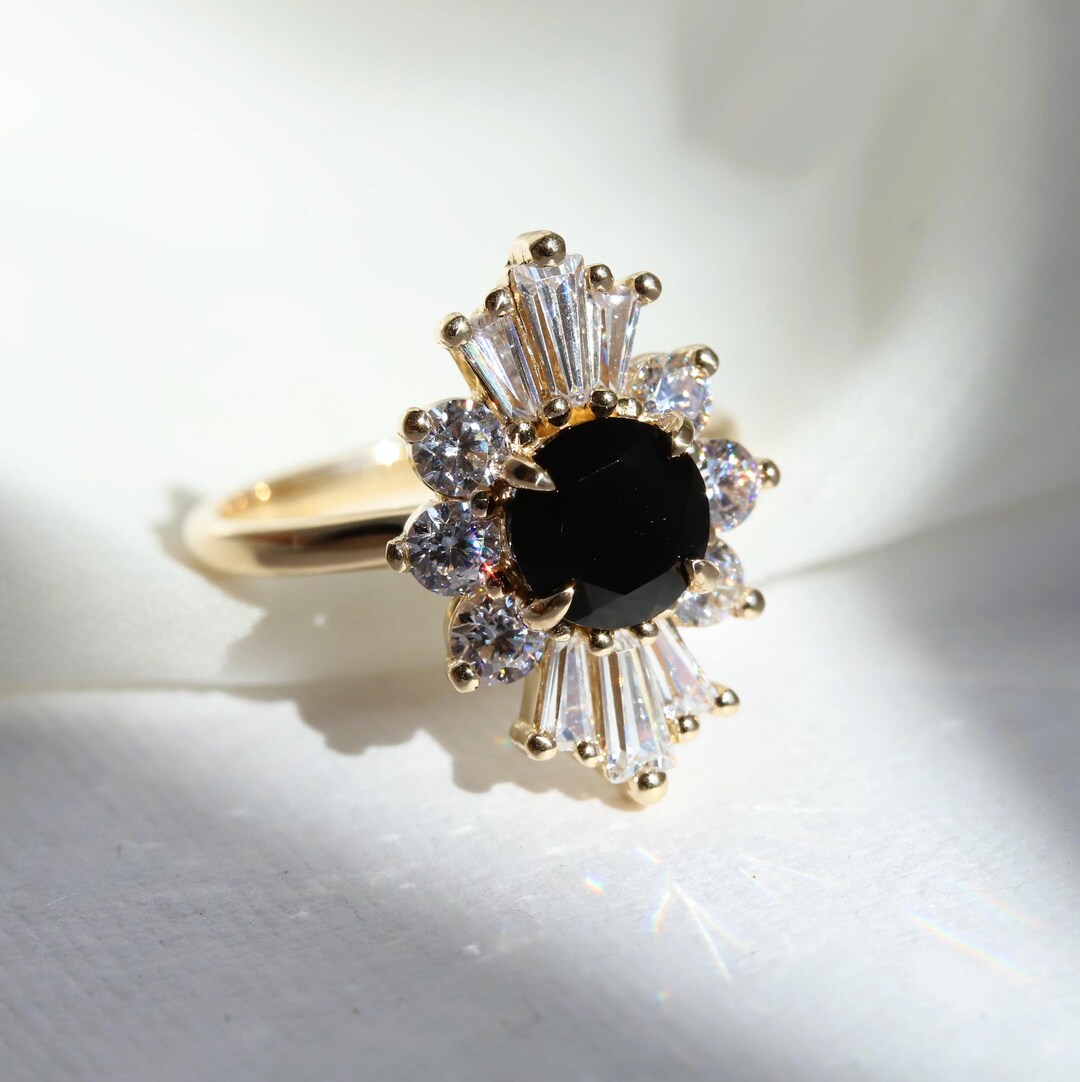 Decora | Black Diamond Halo Engagement Ring: Vintage Inspired 14k Gold ...