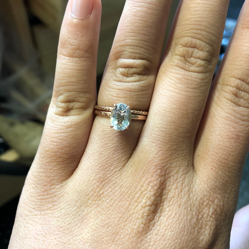 Fleur de Lis 1 ct Oval Aquamarine Solitaire Ring Solid 14K Gold Aquamarine Ring Oval Aquamarine Engagement Ring image 8