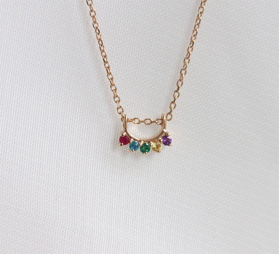 Joy 5 stone Arch Necklace in Love is Love Rainbow Pendant Rainbow