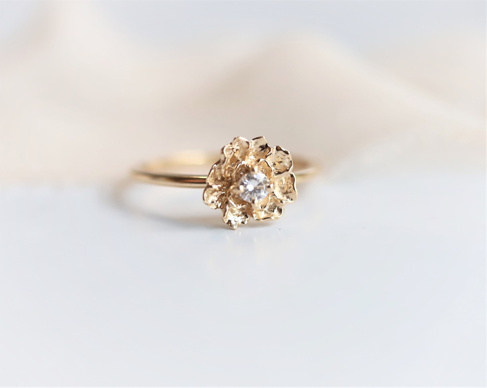 Peony No.2 Ring 14K Peony Stackable Ring Solid 14k Gold Etsy