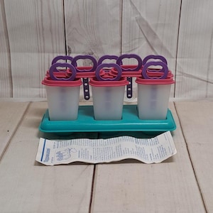 NOS Tupperware Popsicles Maker Mold Purple Pink Aqua Set (6) & Tray 345