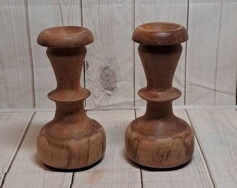 Vintage Pair of Wood Hand Turned Candlesticks