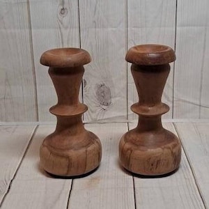 Vintage Pair of Wood Hand Turned Candlesticks