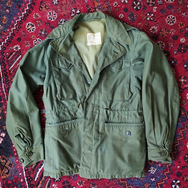 Vintage Army Windproof M-1943 Chaqueta de campo para clima frío WWII Winter Coat Green Army Coat Vintage Olive Drab Surplus 1940s Military