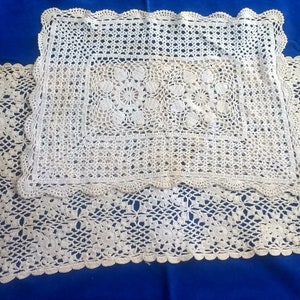 2 Vintage Lace Pieces Lace Table Runner and Lace Place Mat Antique Hand Made Doilies