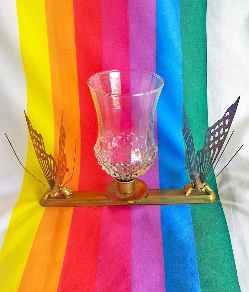 Vintage Brass Butterfly Candle Holder With Cut Glass Votive Etsy