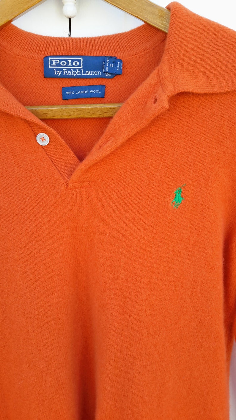 Sweater 90's Ralph Classic Orange Size Winter Med Halloween Pumpkin Fall Pullover Lambswool Vintage Polo Lauren W9I2YDHeEb