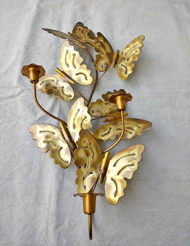 80s Decor Brass Butterfly Wall Sconce Brass Butterfly Candle Etsy