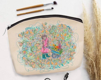 Handmade garden cat printed makeup cosmetic wash bag or pencil case plants flowers animal pattern