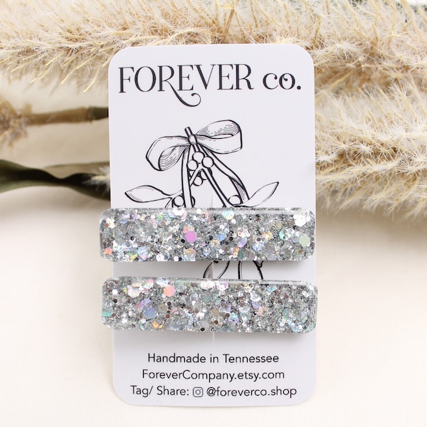 Holographic Silver Glitter Clips/ Resin Alligator Clips/ Fancy Barrette/ Silver Hair clip Beyoncé