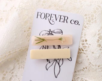 Floral Hair Clip Set: Resin Flower Barrette, Blush Pink & Cream