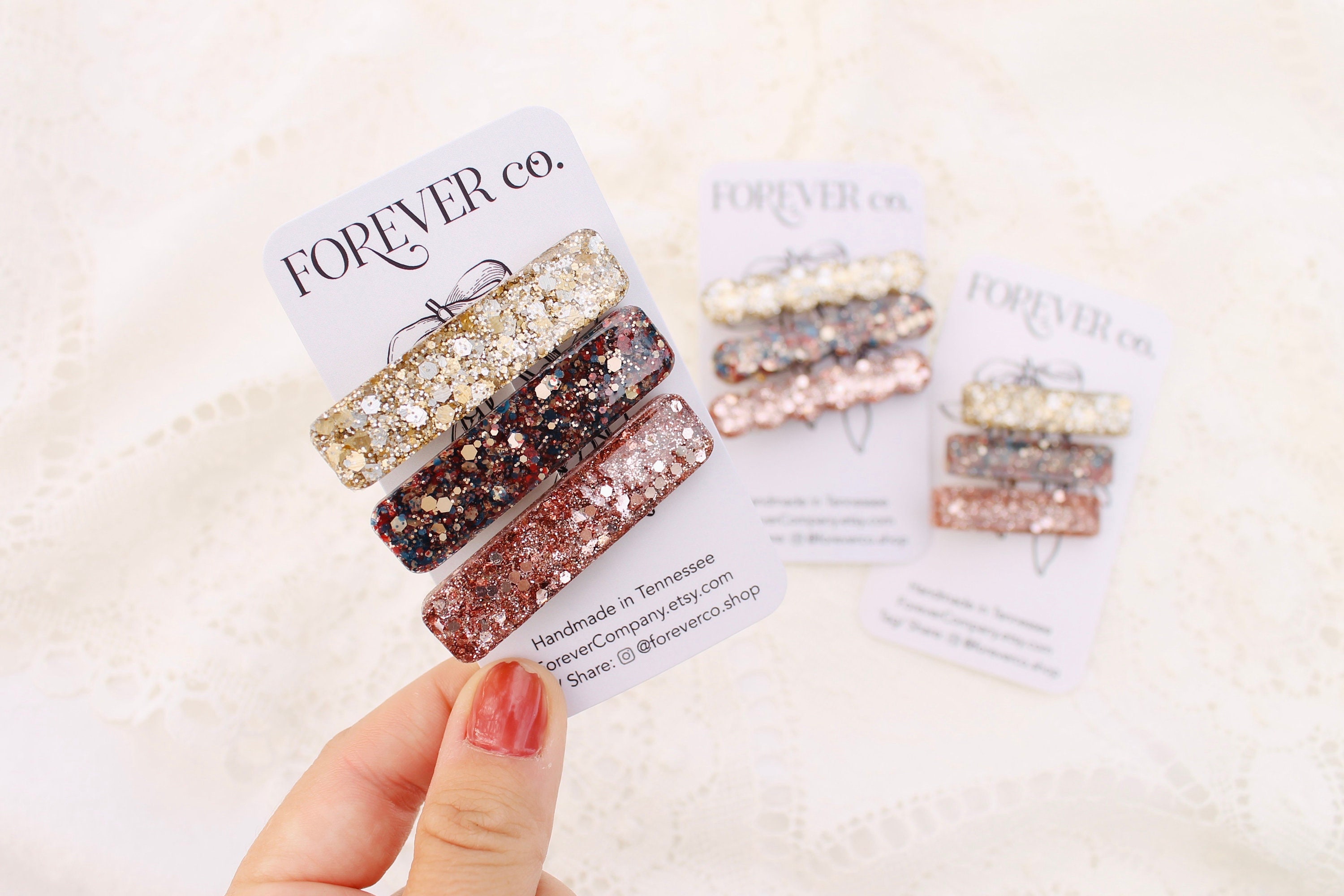 Glitter Resin Hair Clip Set: Mixed Metallic Alligator Clips