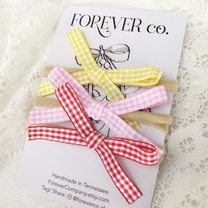 Opaska na głowę dla niemowląt w kratkę Gingham: kokarda piknikowa w kratkę