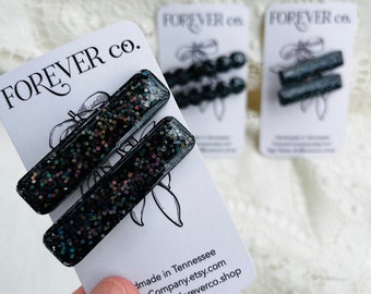 Zwarte prisma glitterclips/hars alligatorclips/fancy haarspeldje/antislip haarclip