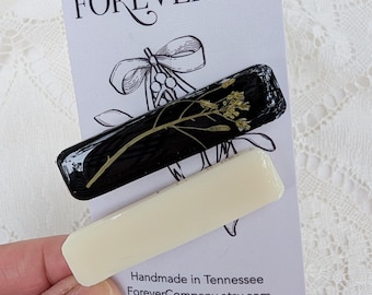 Floral Hair Clip Set: Dried Flower Resin Black Barrette