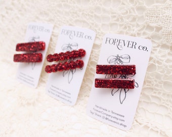 Haarclip rode kleine glitterhars: hars antislip haarspeldje