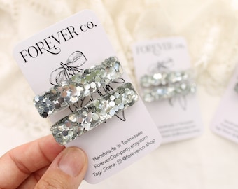 Silver Jumbo Glitter Clips/ Resin Alligator Clips/ Fancy Barrette/ Disco Birthday Hair clip