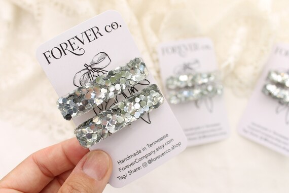 Silver Jumbo Glitter Clips/ Resin Alligator Clips/ Fancy  display picture 3