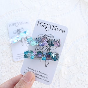 Frozen Snowflake Glitter Clips/ Resin Alligator Clips/ Birthday gift/ Blue Purple Anna Elsa Sparkle Hair clip