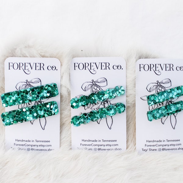 Turquoise Jumbo Glitter Clips/ Resin Alligator Clips/ Birthday gift/ Teal Sparkle Hair clip